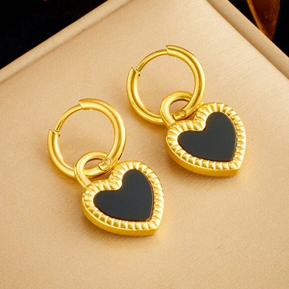 Black & White Double-Sided Heart Pendant Necklace and Earrings SET - Picture 9 of 9